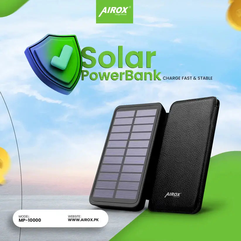 Airox Solar Power bank 10000 Mah 2A Dual Usb Port Power bank Airrox