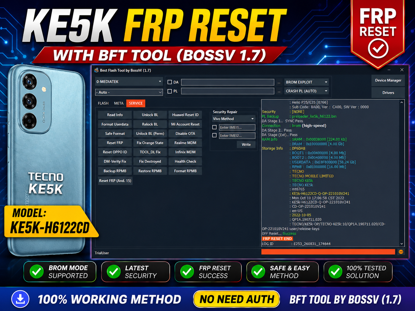 TECNO KE5K FRP Reset with BFT Tool (BossV 1.7)