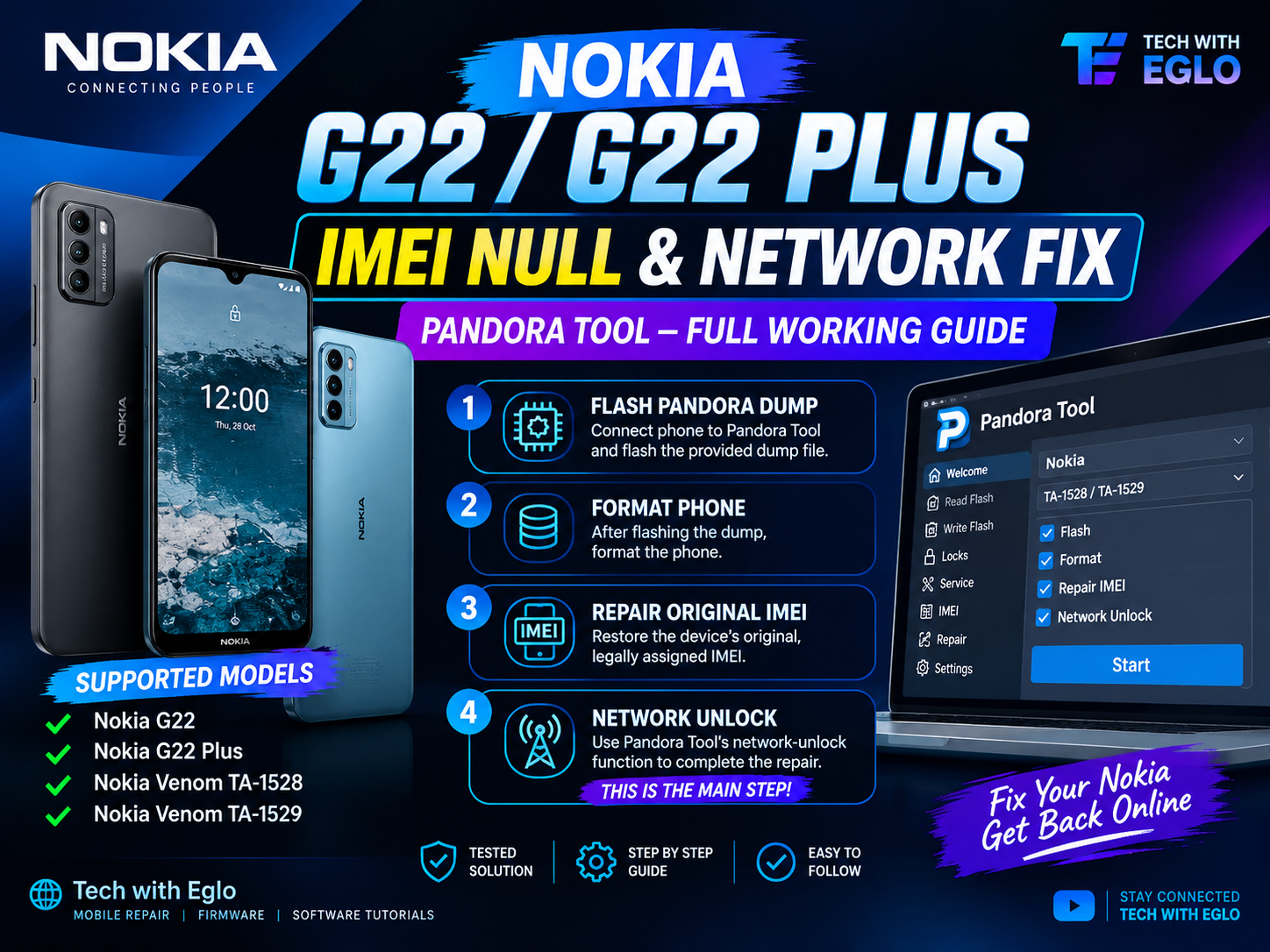 Nokia VENOM / G22 Plus IMEI NULL & Network FIX– TA-1528 / TA-1529 (Full Working Solution)
