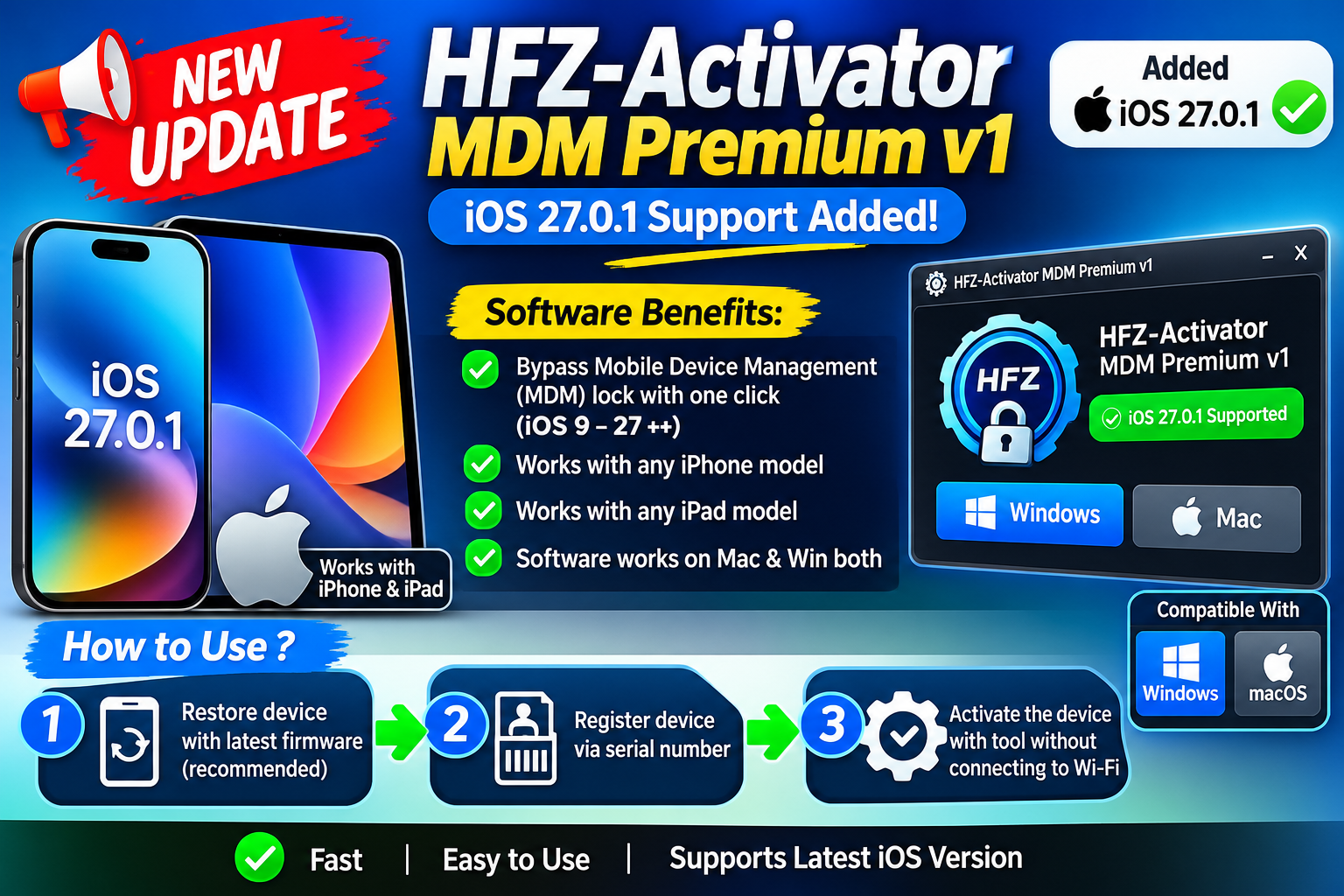 HFZ-Activator MDM Premium v1 Adds iOS 27.0.1 Support for iPhone and iPad